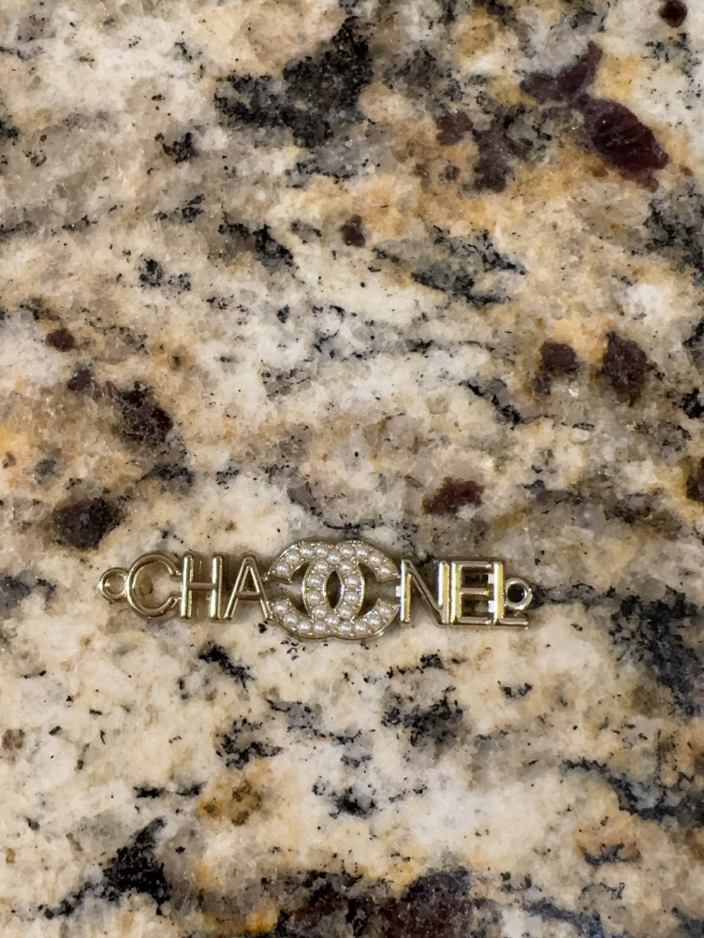 CHANEL Gold-Tone CC Logo Connector with Pearl Accents